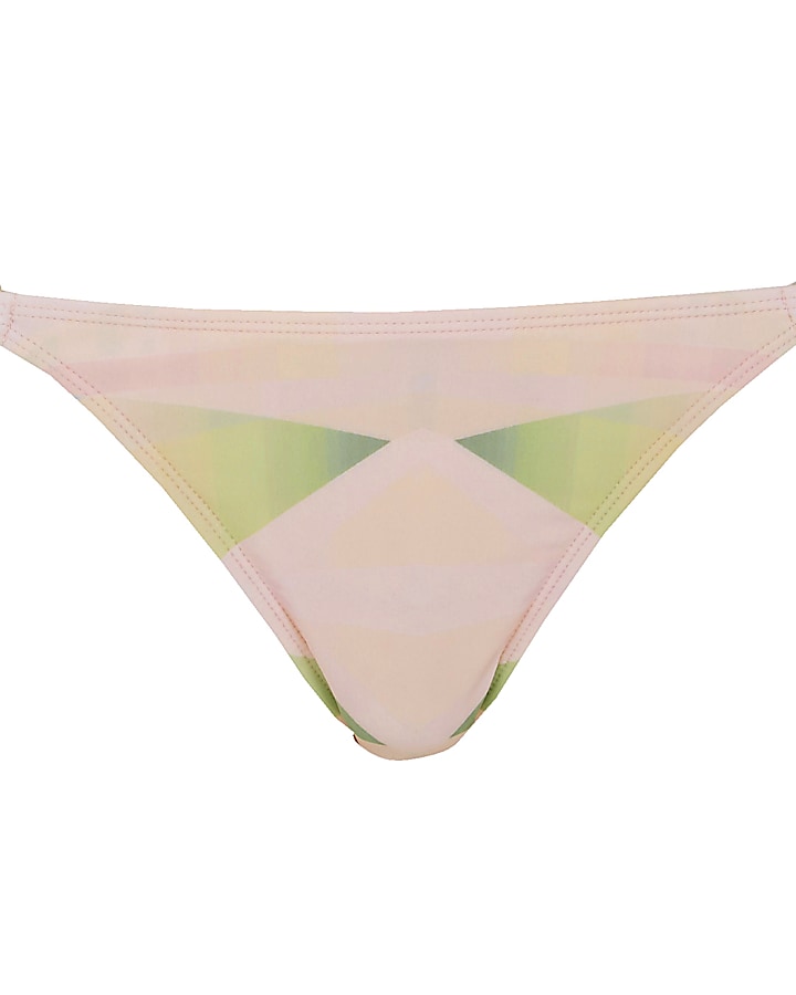 Pink print strappy bikini bottoms