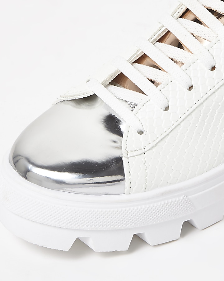 White metallic trim cleated sole trainers