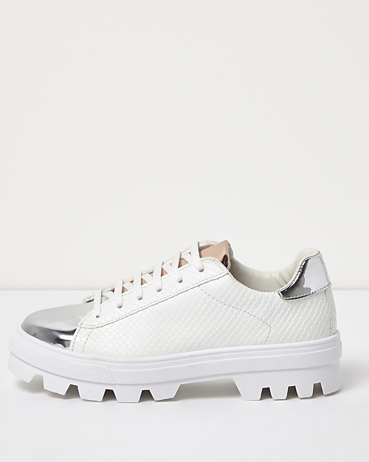 White metallic trim cleated sole trainers