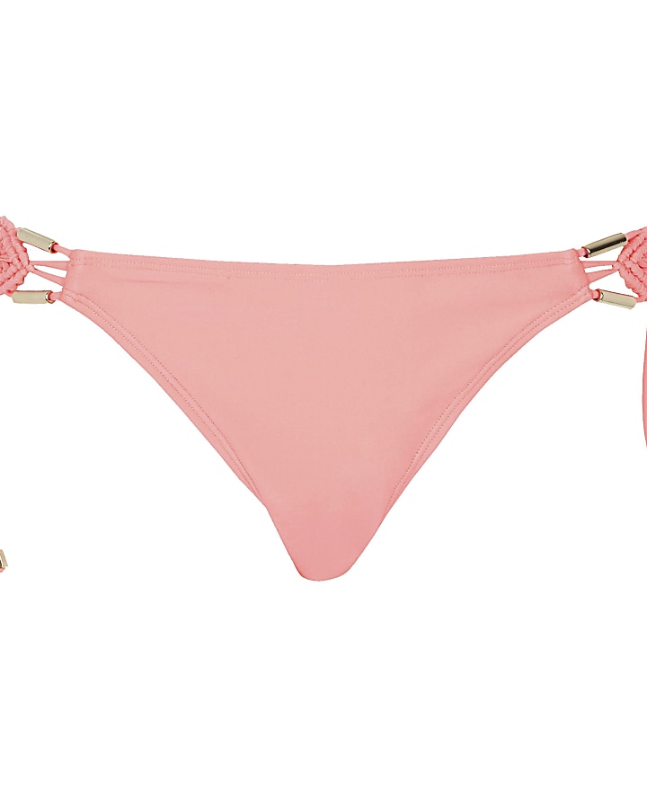 Pink macramé trim string bikini bottoms