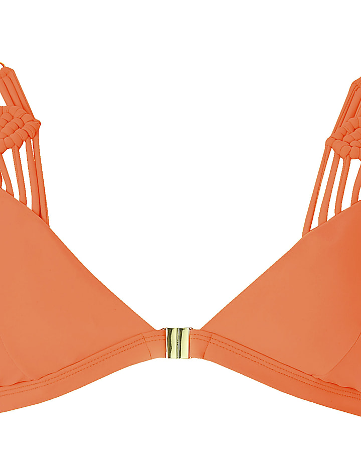 Orange macramé trim bikini top