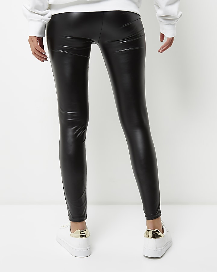 Black coated high rise leggings