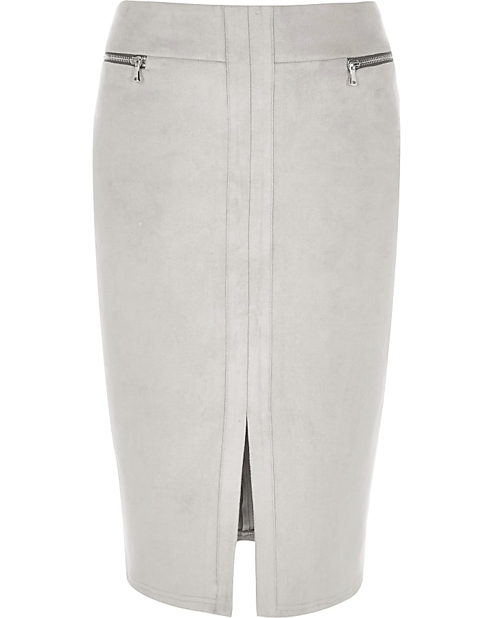 Grey zip detail pencil skirt
