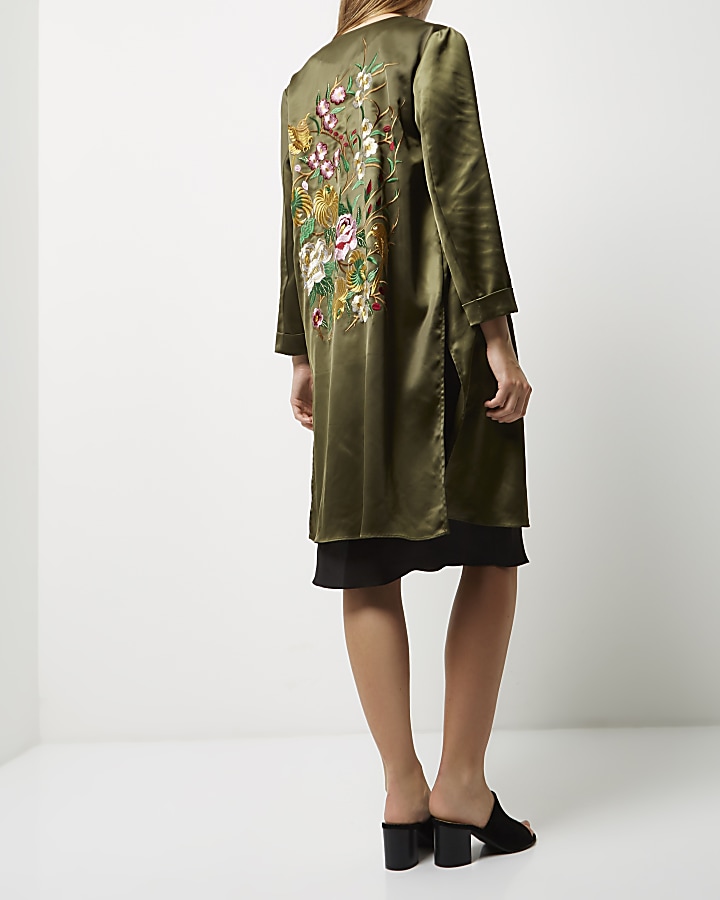 Khaki green embroidered duster