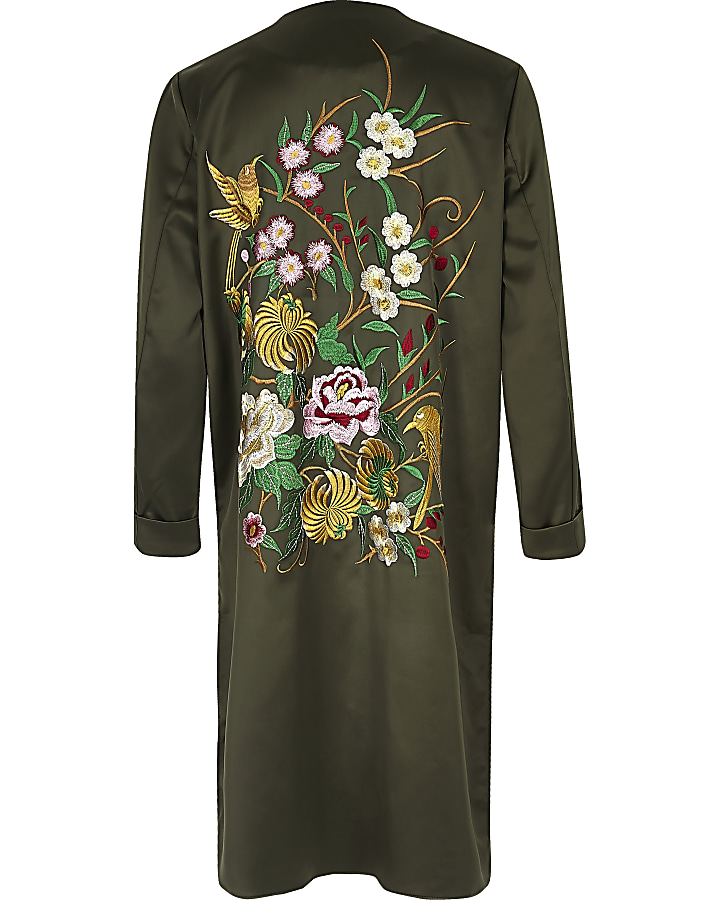 Khaki green embroidered duster