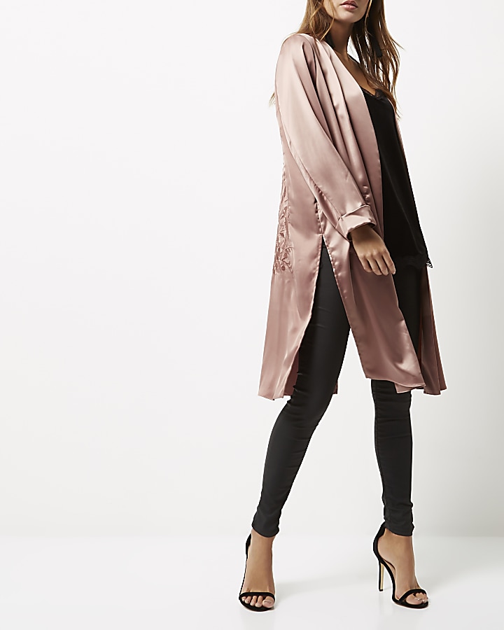 Pink embroidered duster coat