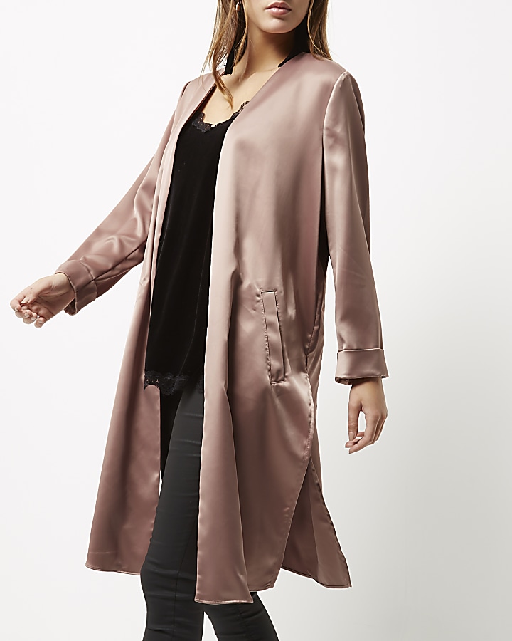 Pink embroidered duster coat