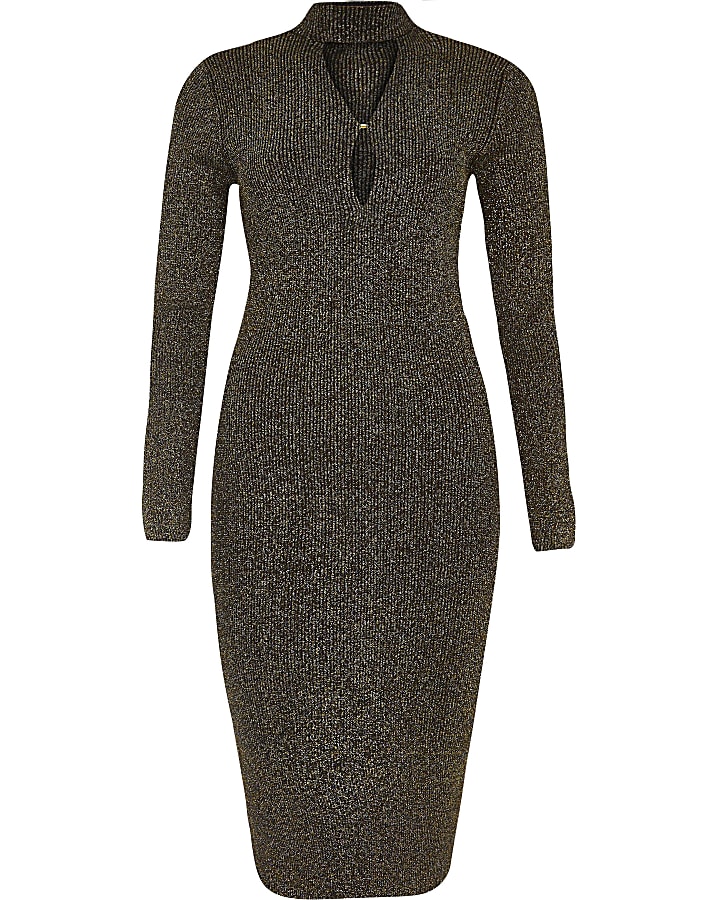Black sparkly knit keyhole turtleneck dress