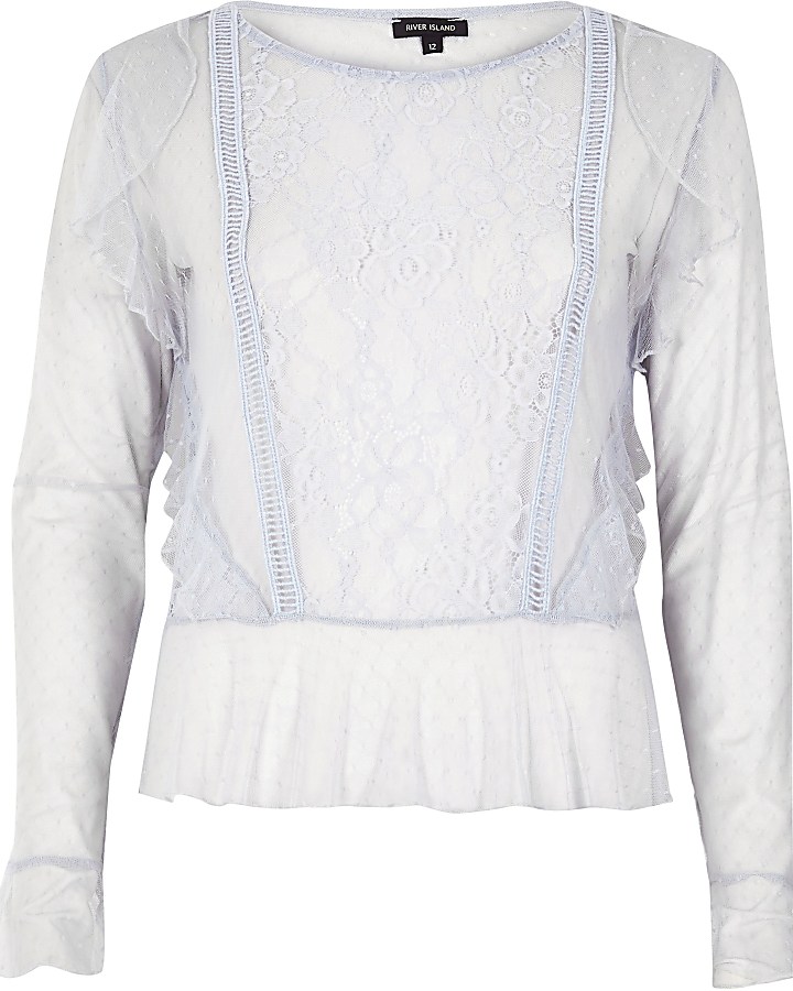 Light blue mesh lace top