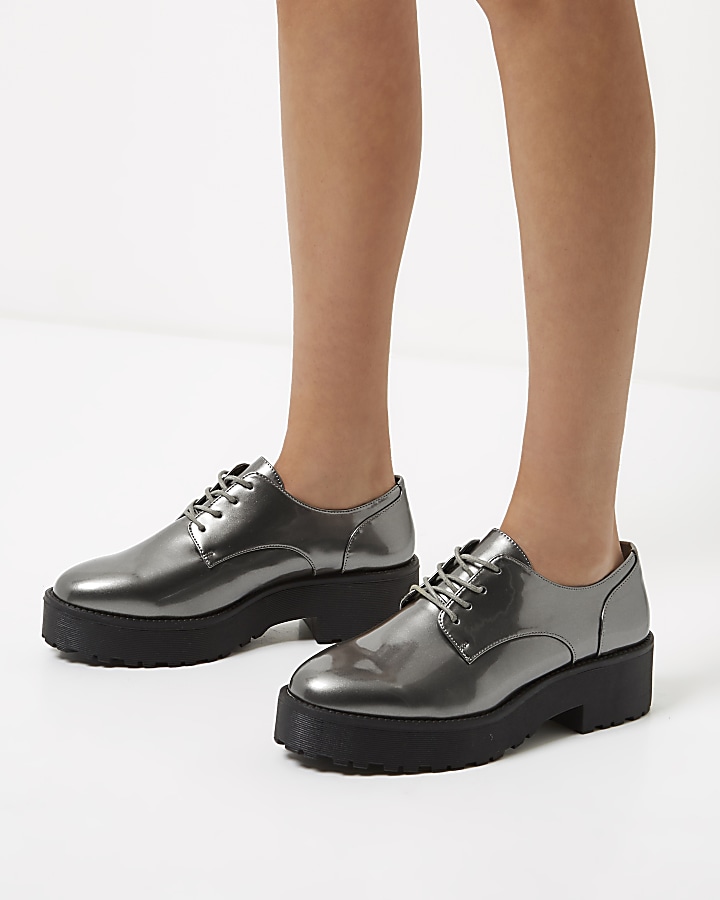 Silver chunky lace-up platform shoes
