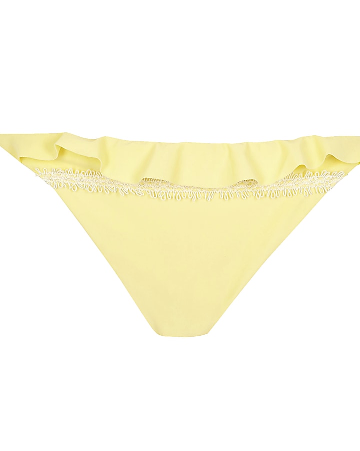 Yellow tie side string bikini bottoms