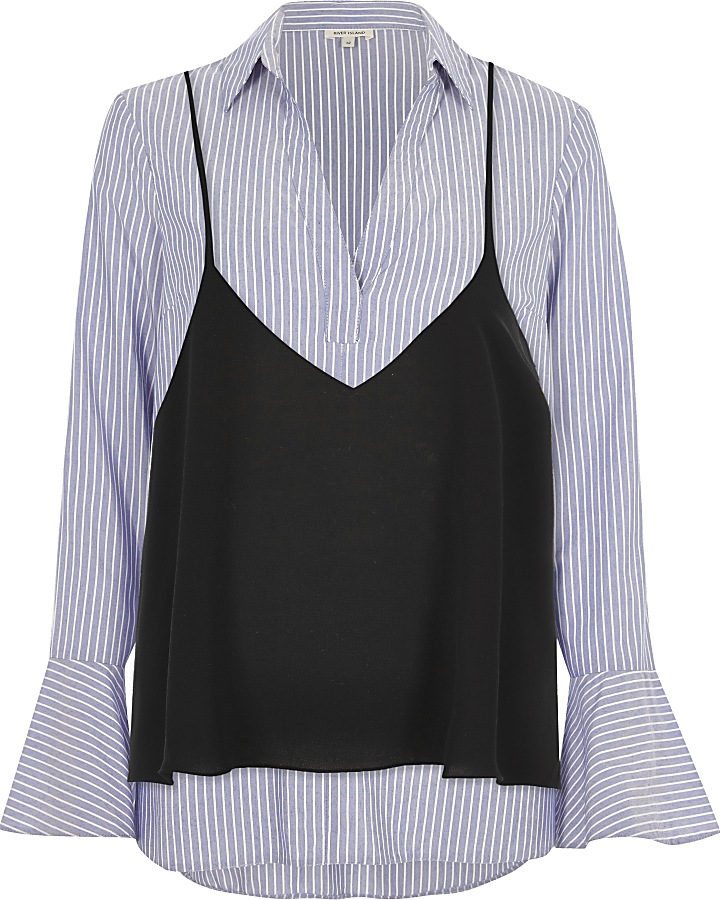 Blue stripe shirt with cami top