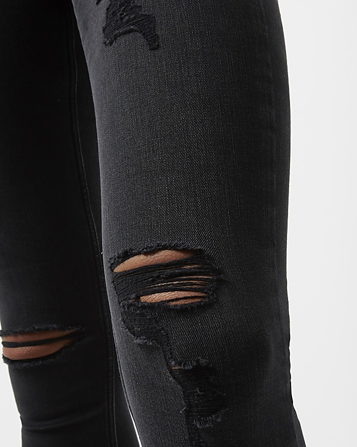 Black washed Amelie super skinny ripped jeans