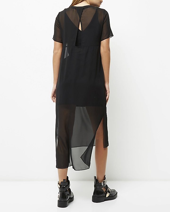 Black mesh T-shirt midi dress