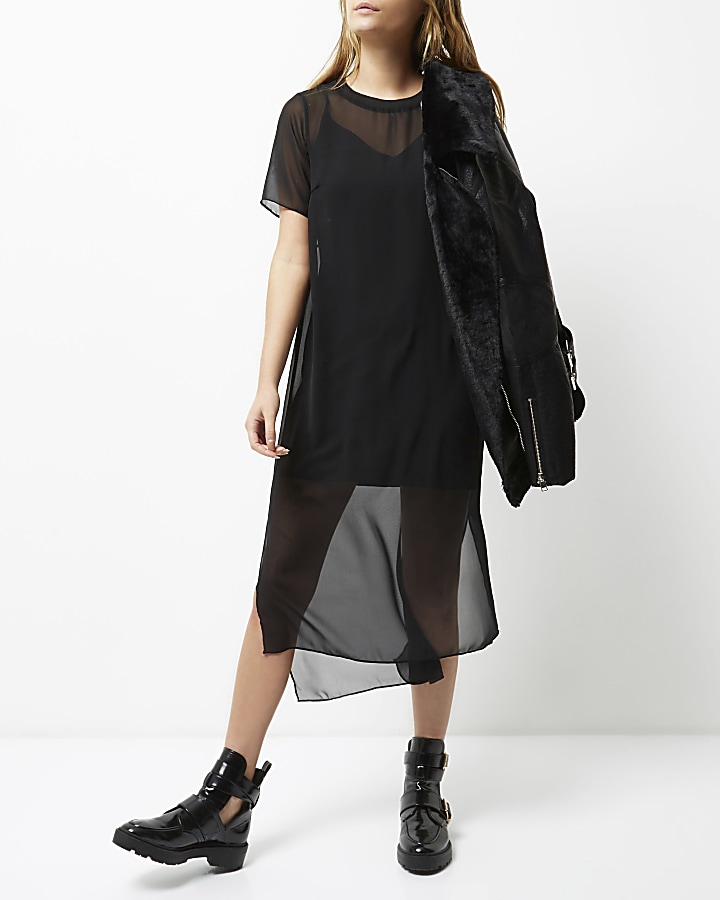 Black mesh T-shirt midi dress