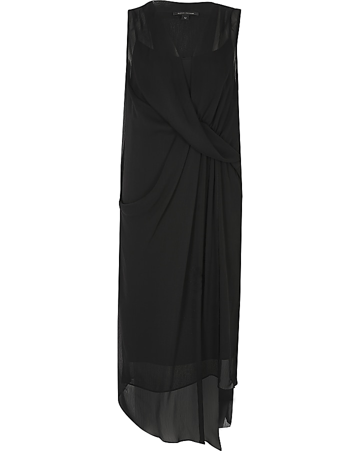 Black drape front swing dress