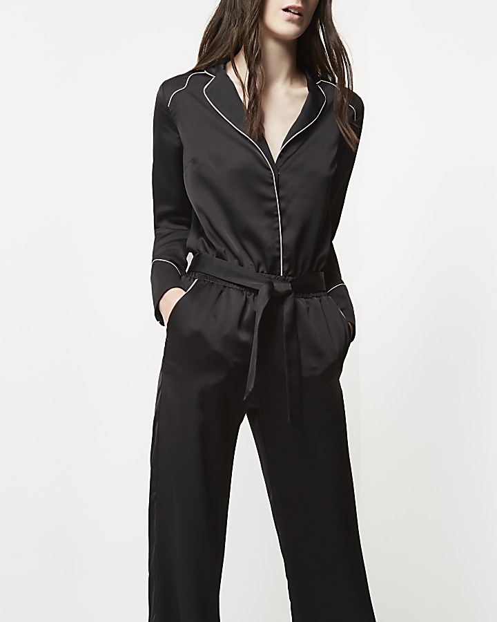 Black satin relaxed jumpsuit