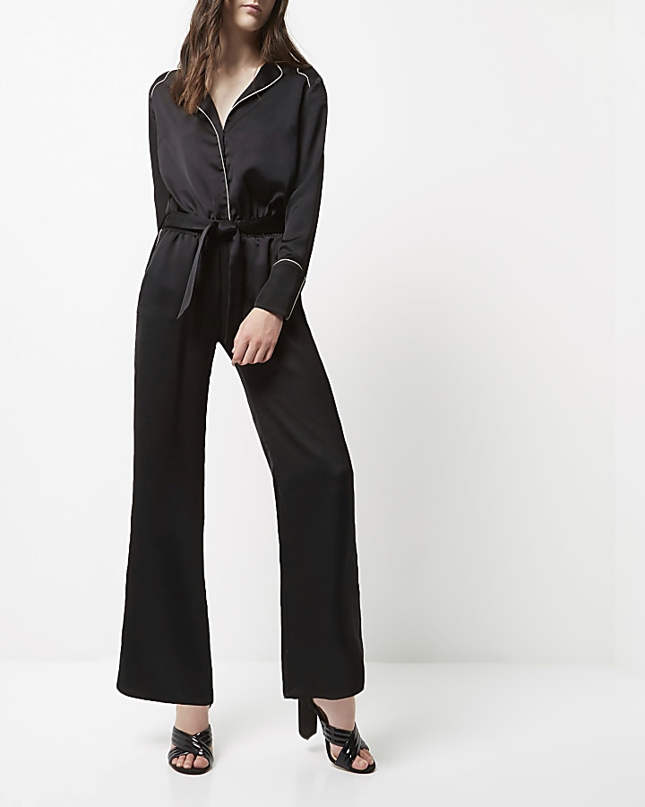 Black satin relaxed jumpsuit