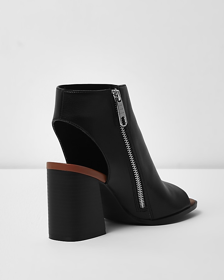 Black block heel peeptoe shoe boots