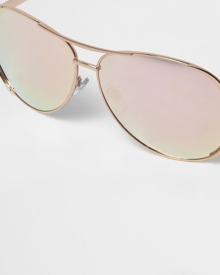 Rose gold tone mirror lens aviator sunglasses