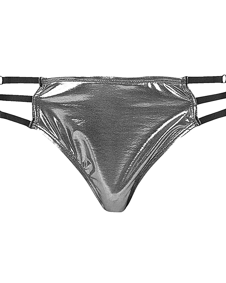 Silver metallic strap bikini bottoms