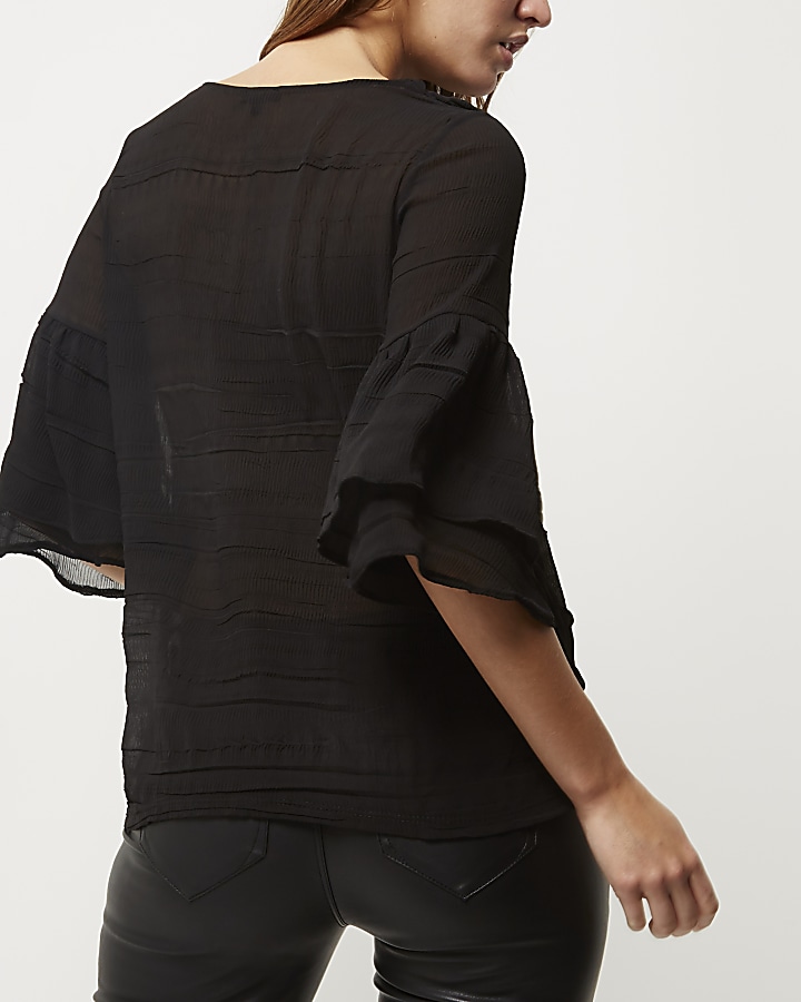Black layered frill sleeve top