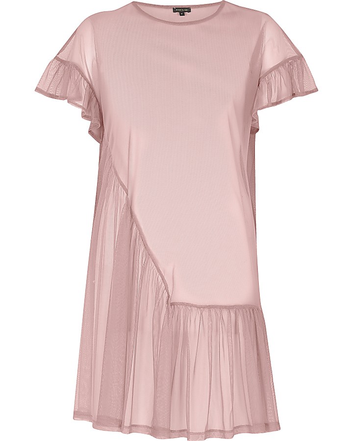 Blush pink mesh frill smock dress