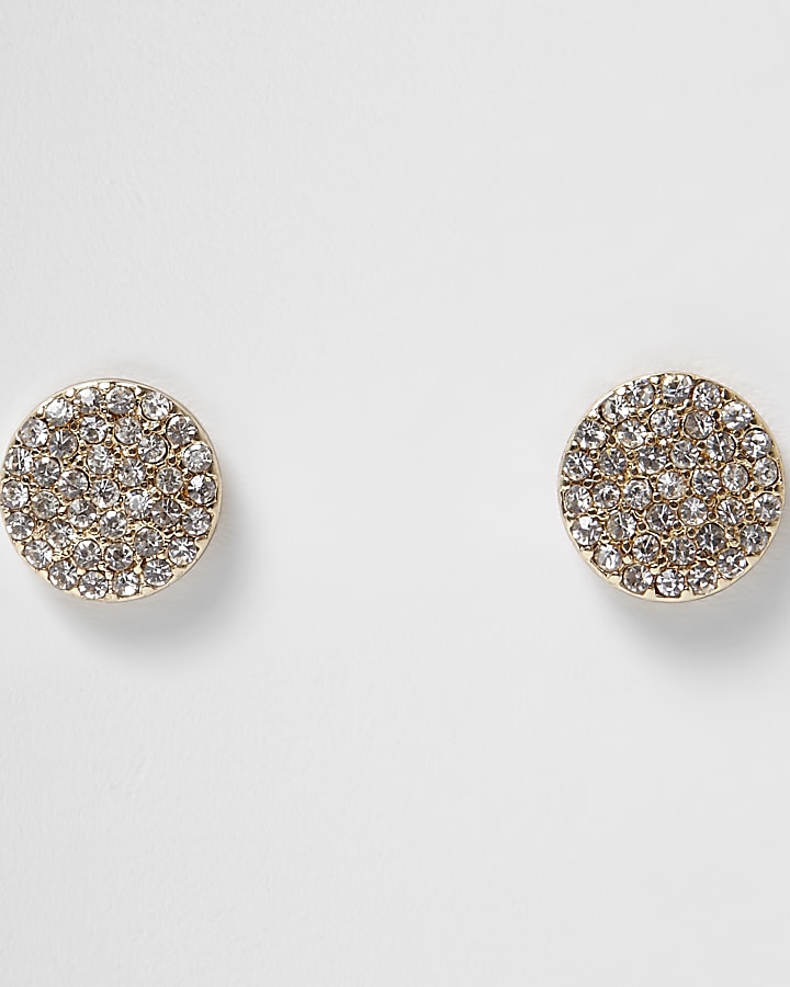 Gold tone diamante pave circle stud earrings