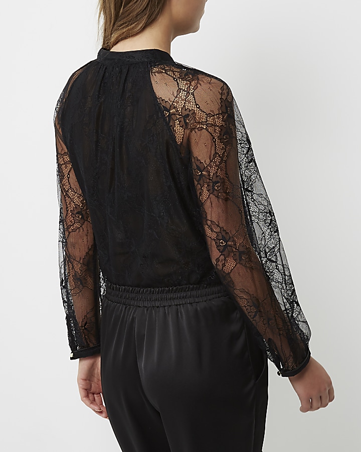 Black lace chiffon blouse
