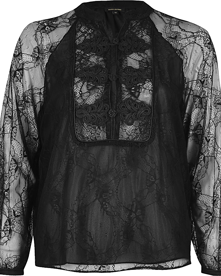 Black lace chiffon blouse