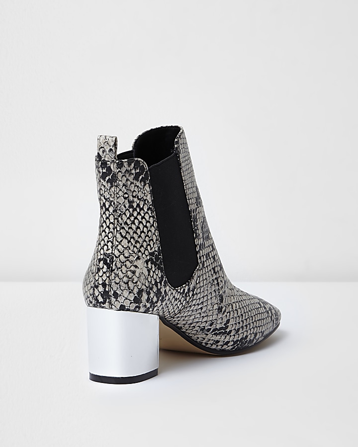 Snake print metallic heel Chelsea boots
