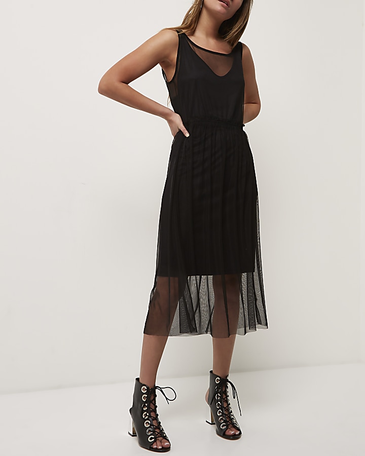 Black layered mesh dress
