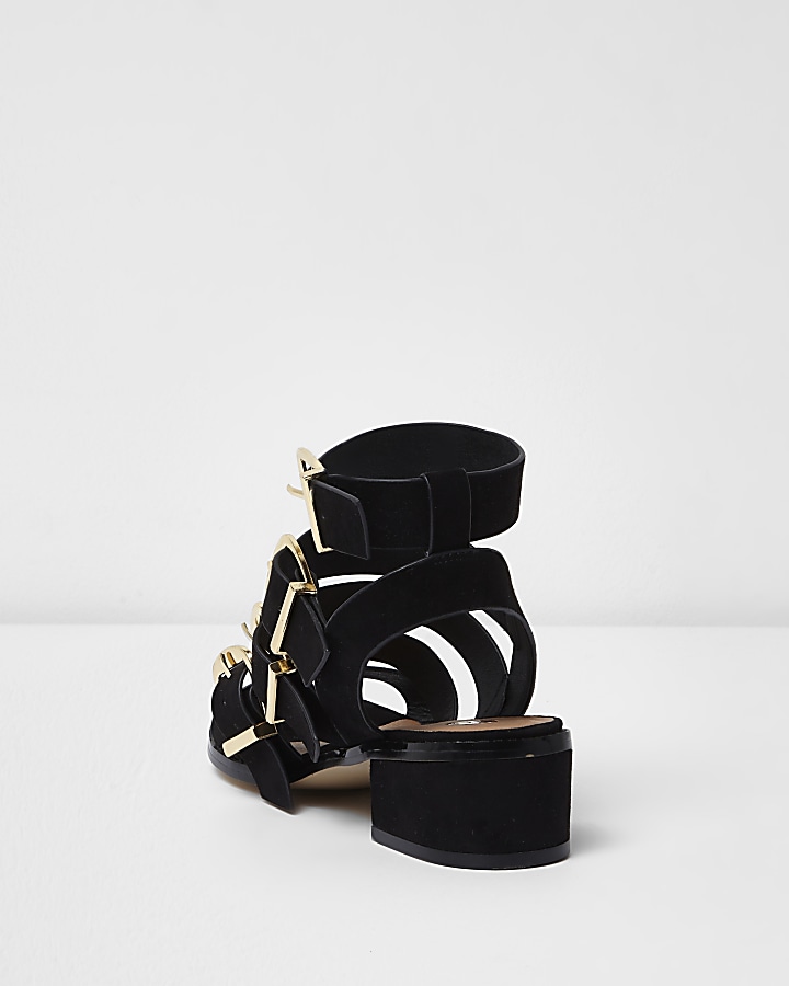 Black multi buckle strap sandal