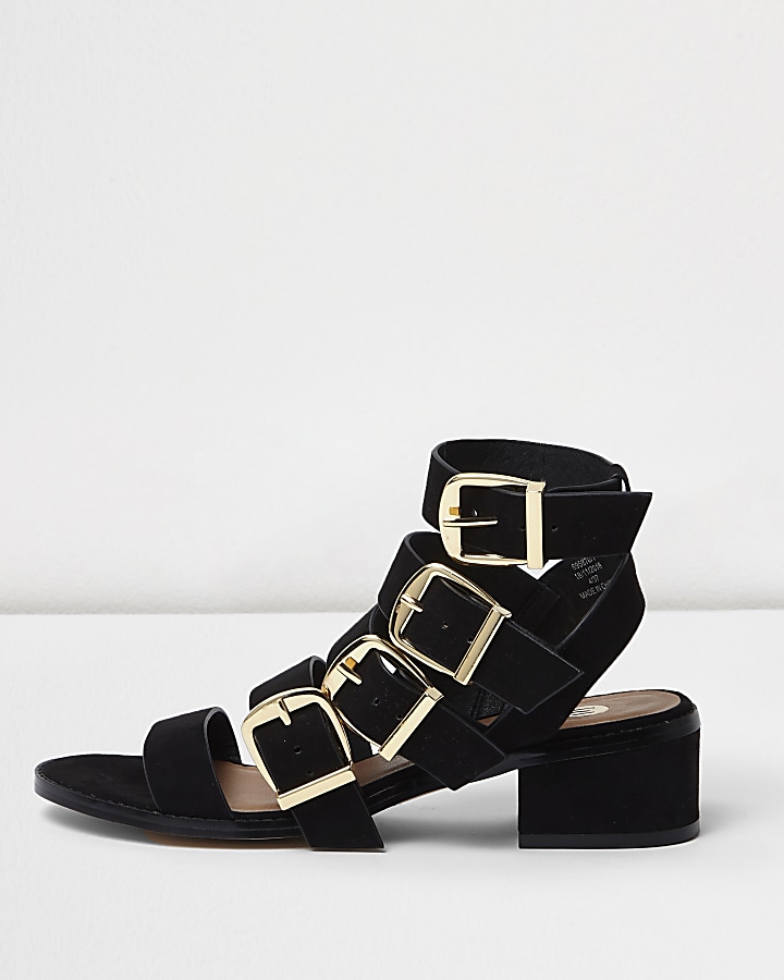 Black multi buckle strap sandal