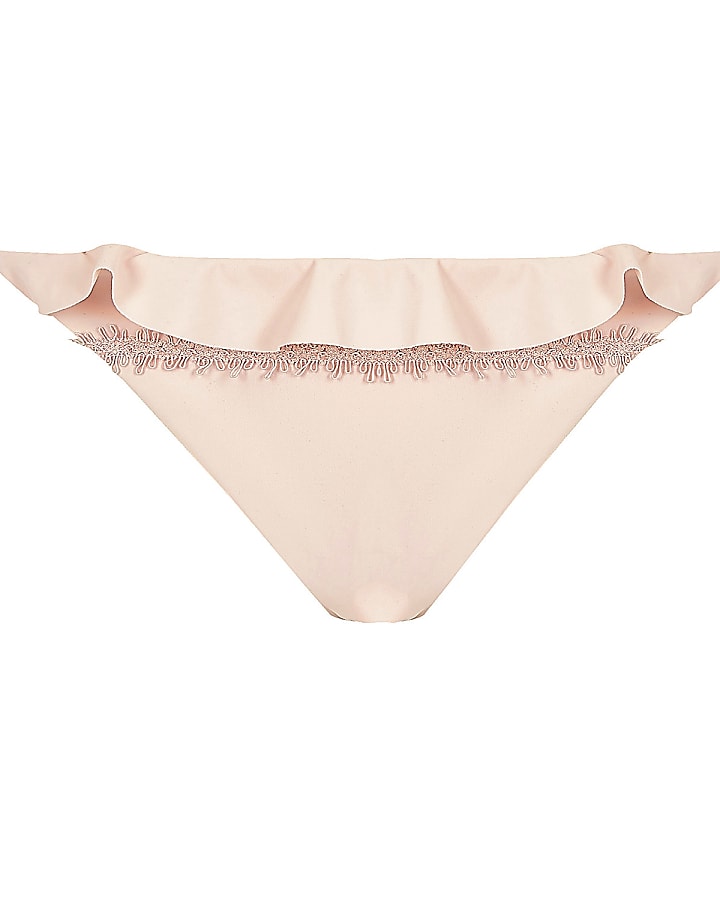 Pink cornelli frill string bikini bottoms