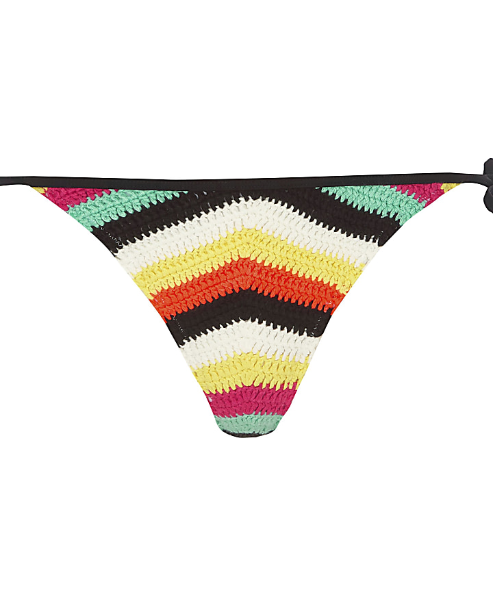 Black crochet stripe tie side bikini bottoms