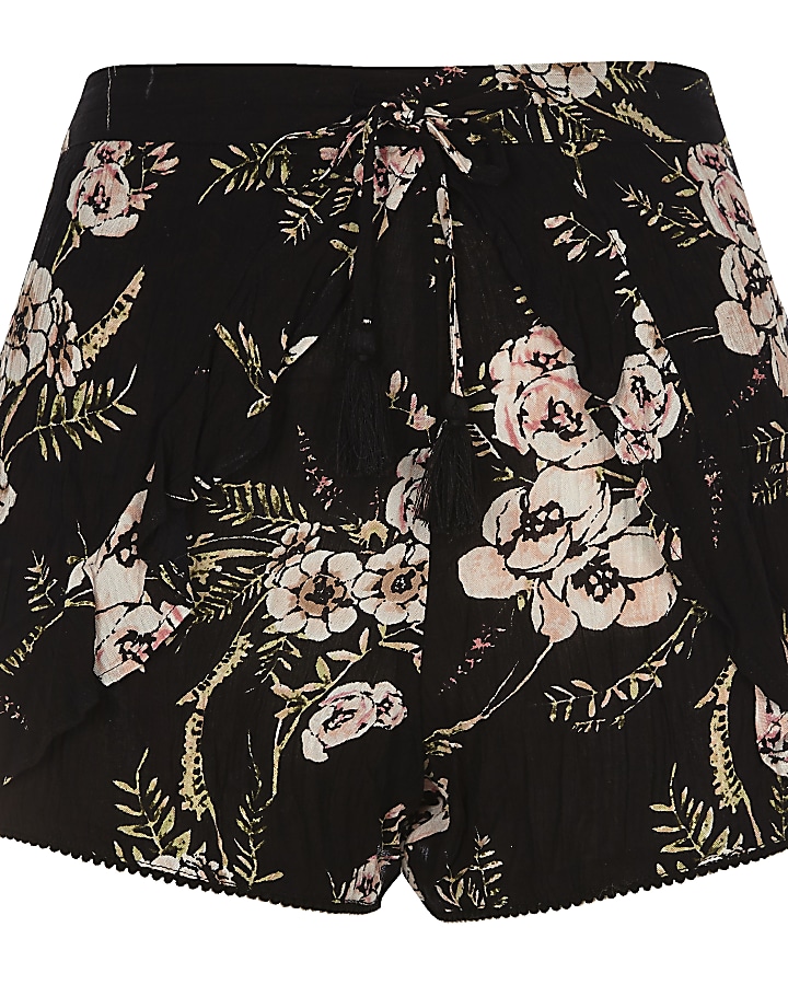 Black floral print shorts