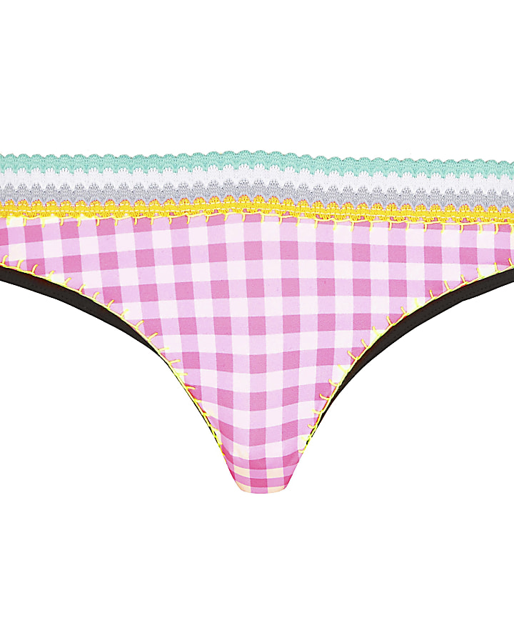 Pink gingham saddle stitch bikini bottoms