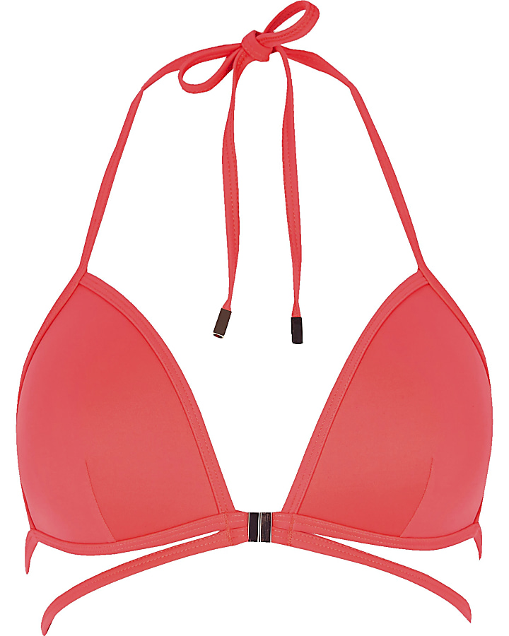 Pink strappy triangle bikini top