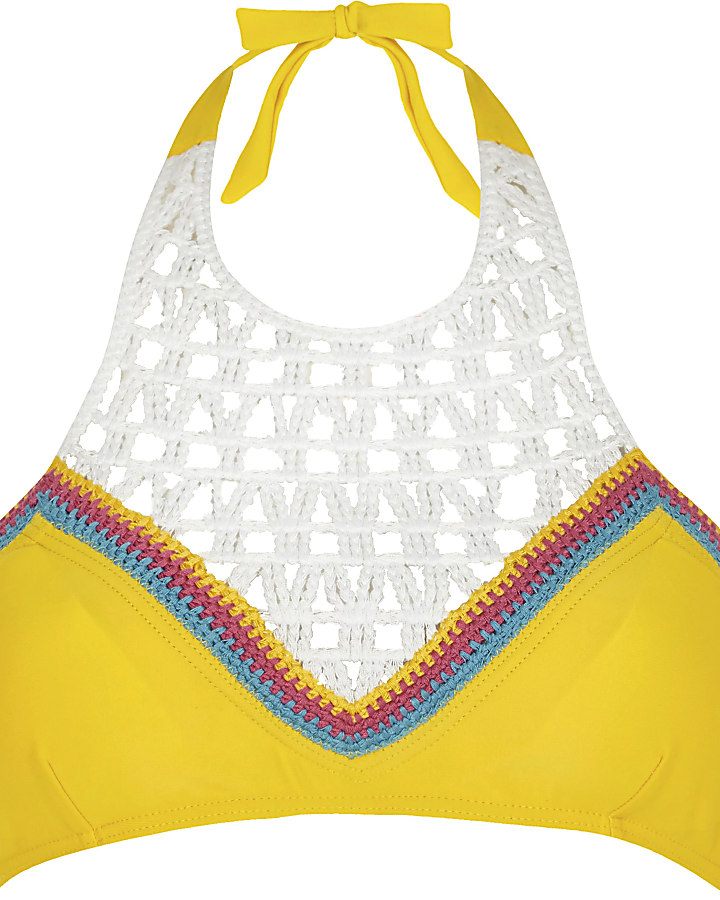 Yellow crochet high neck bikini top