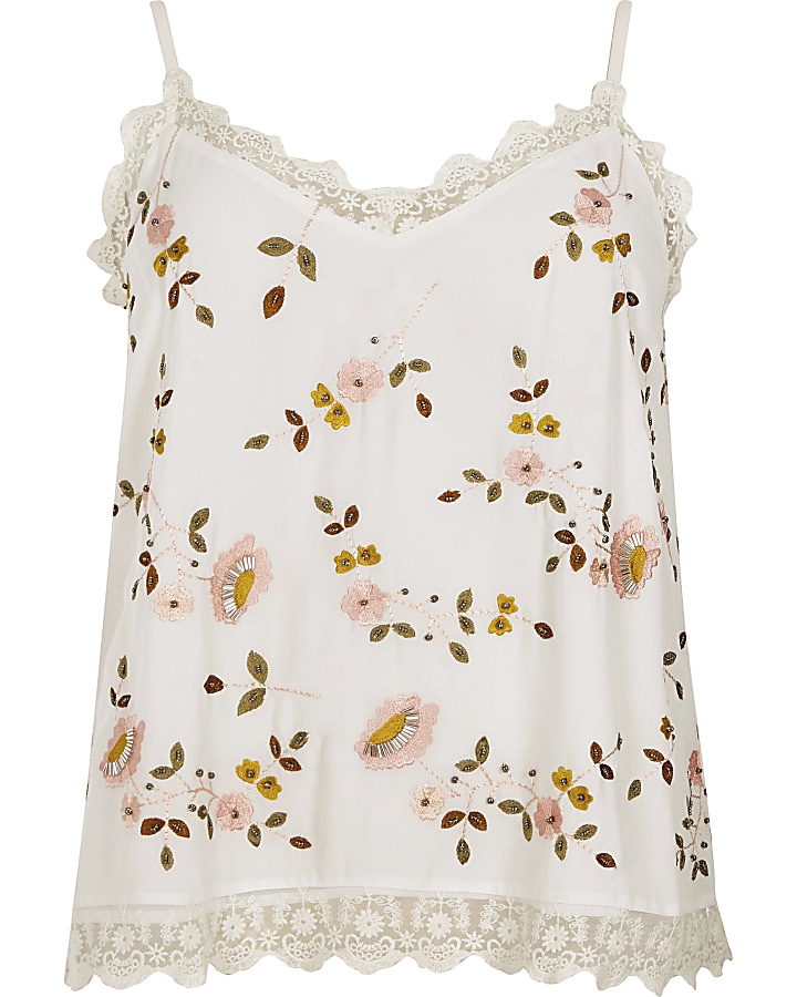 Plus white floral embroidered lace cami top