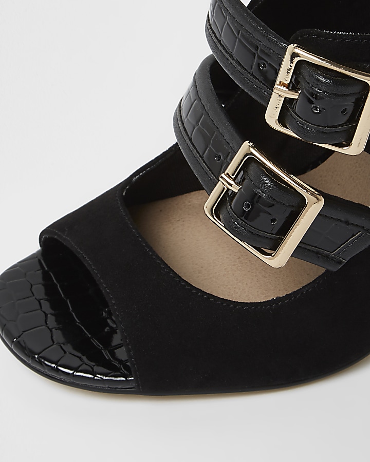 Black multi buckle strap sandals