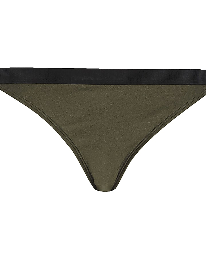 Khaki green contrast strappy bikini bottoms