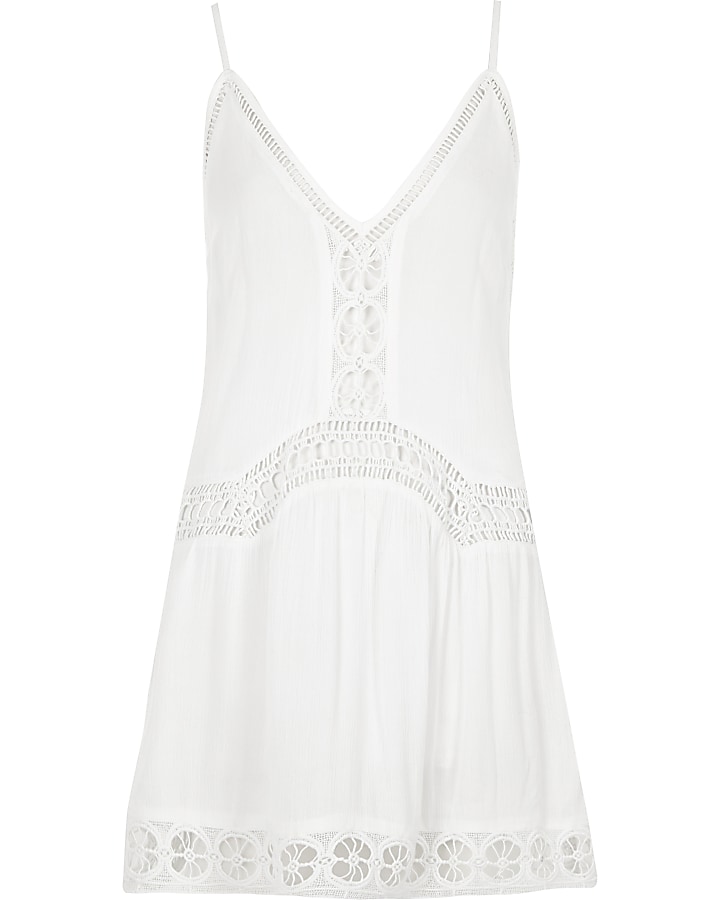 White lace insert drop waist beach dress