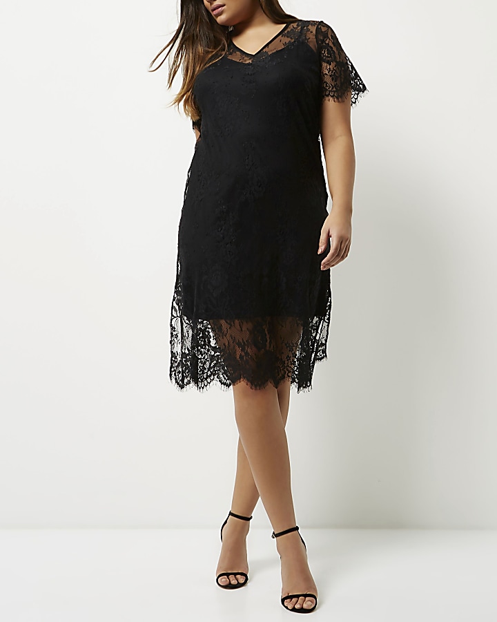 Plus black layered lace dress