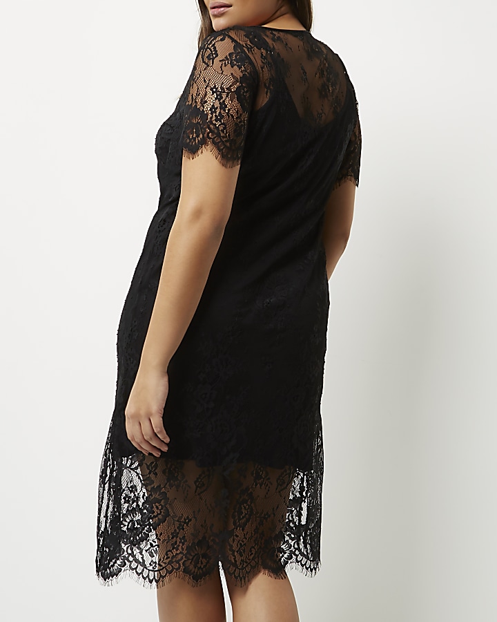 Plus black layered lace dress