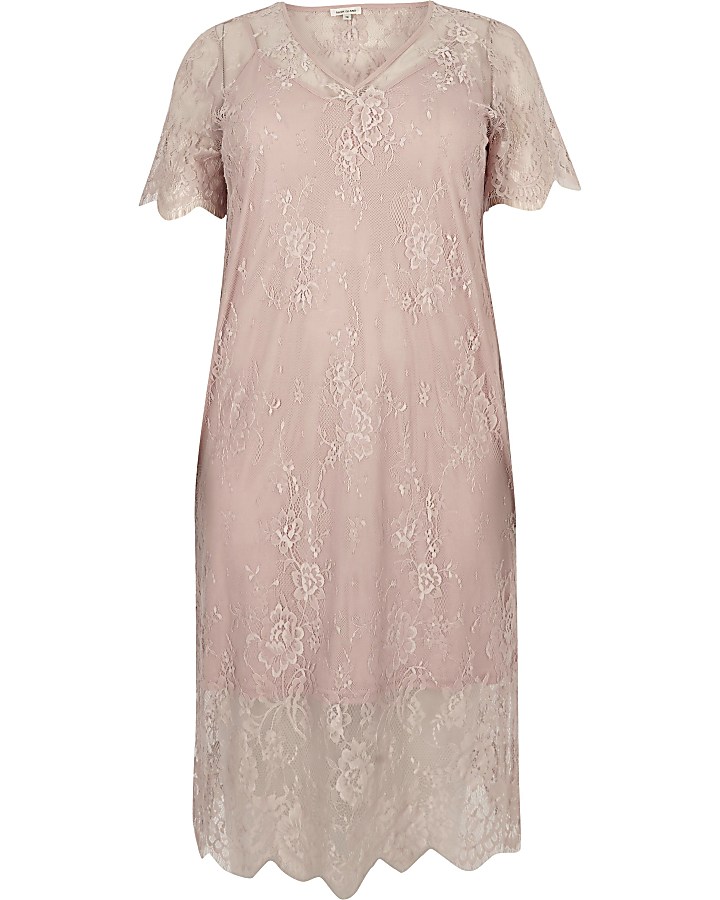 Plus light pink lace dress