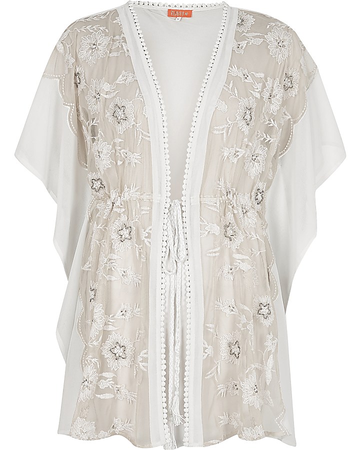 White floral embroidered kaftan