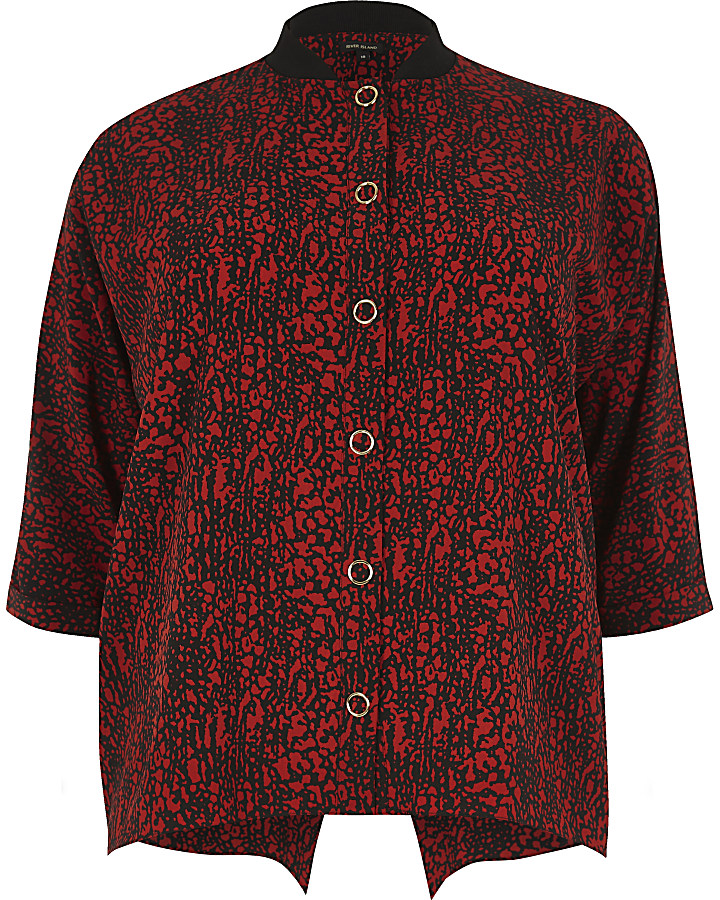 Plus red print popper shirt