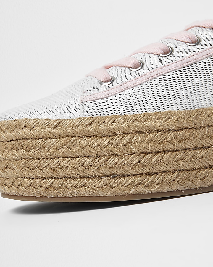 Silver lace-up espadrille flatform trainers